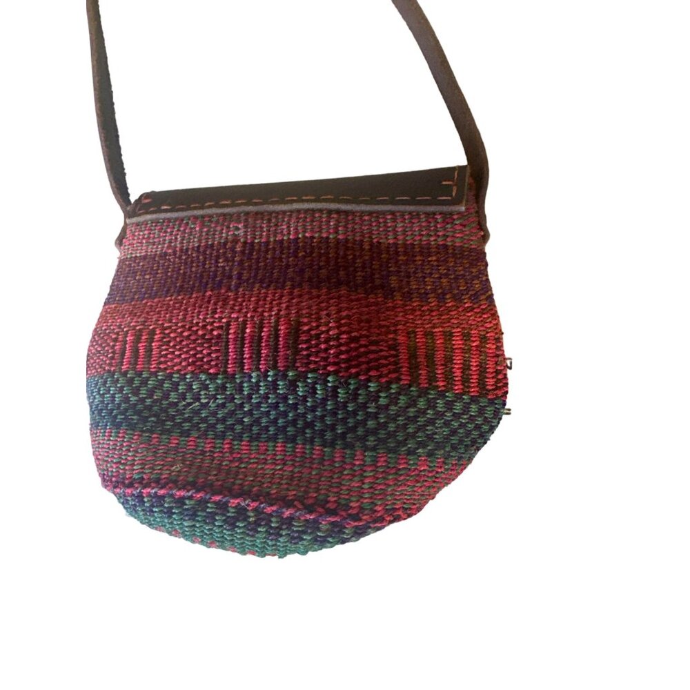 💖Colorful Handwoven Shoulder Bag With Leather Accents Why Not Brand - 8" Height - Picture 6 of 7